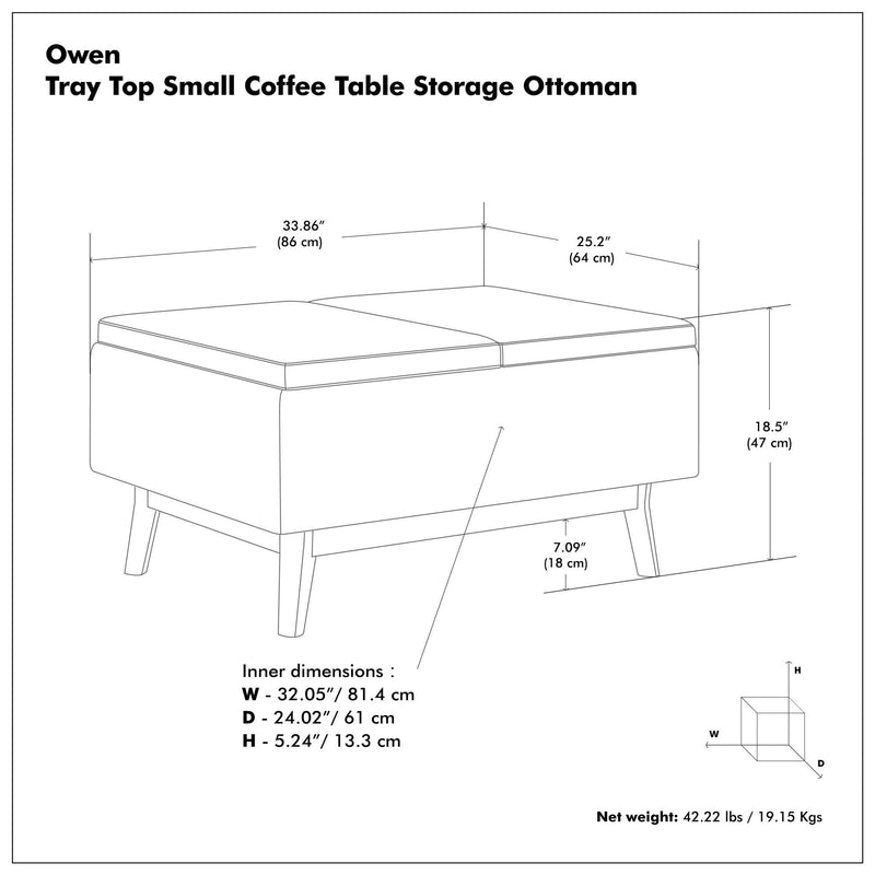 Owen - Tray Top Small Coffee Table Upholstered Storage Ottoman