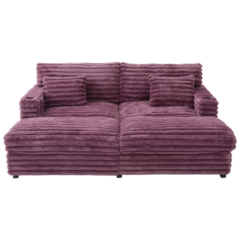 Oversized Double Chaise Lounge Sofa With USB Ports And Cup Holders