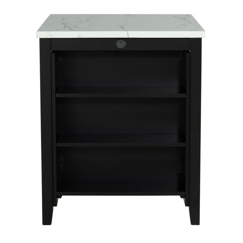 Dining Table Set With Storage Shelves, 3 Piece With 2 Stools - Black / Ivory / White