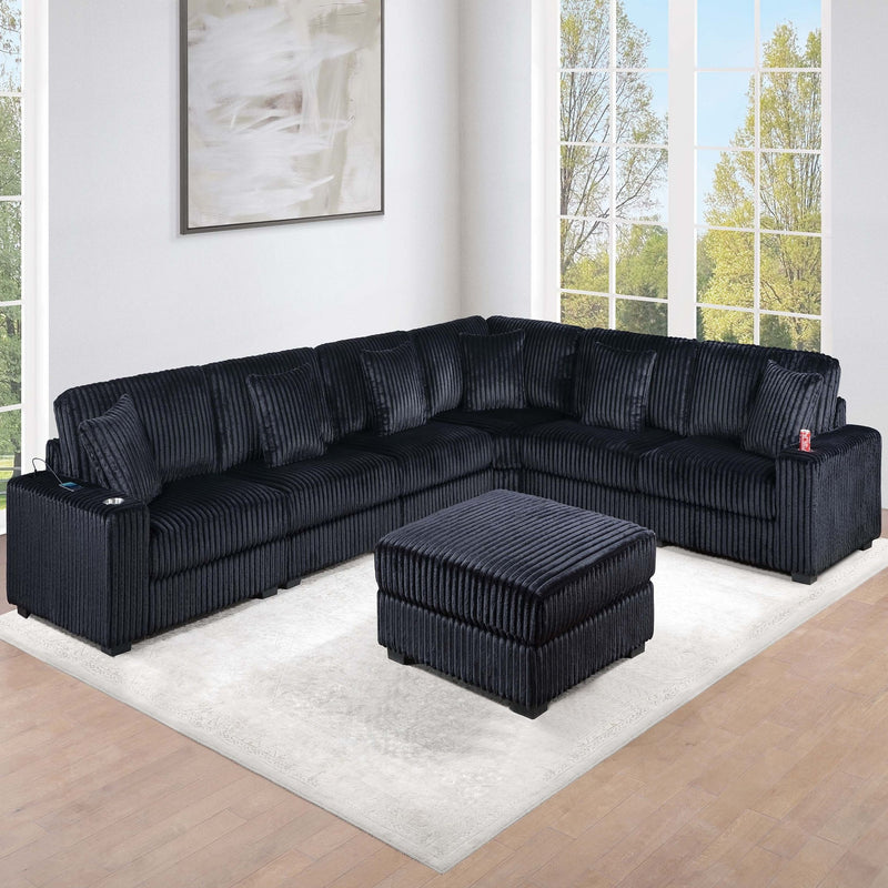 1 Piece Corner Wedge Only Texture Upholstered Modular Living Room Furniture - Black
