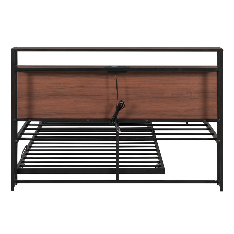 Platform Bed Frame With Trundle, USB Ports And Slat Support, No Box Spring Needed