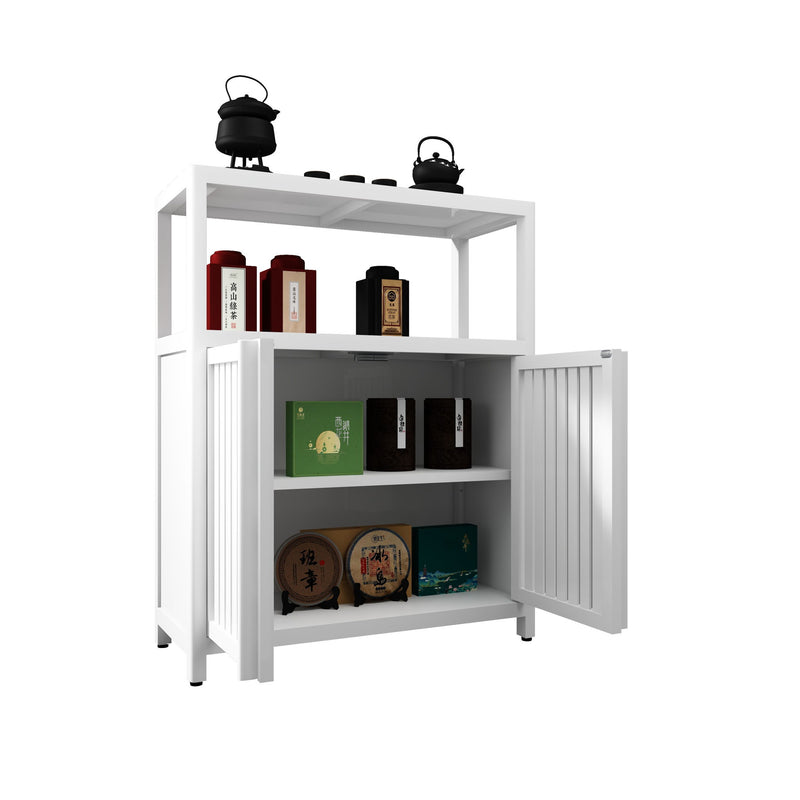 Bamboo Large Capacity Storage Cabinet With Shelves For Bathroom And Living Room - White
