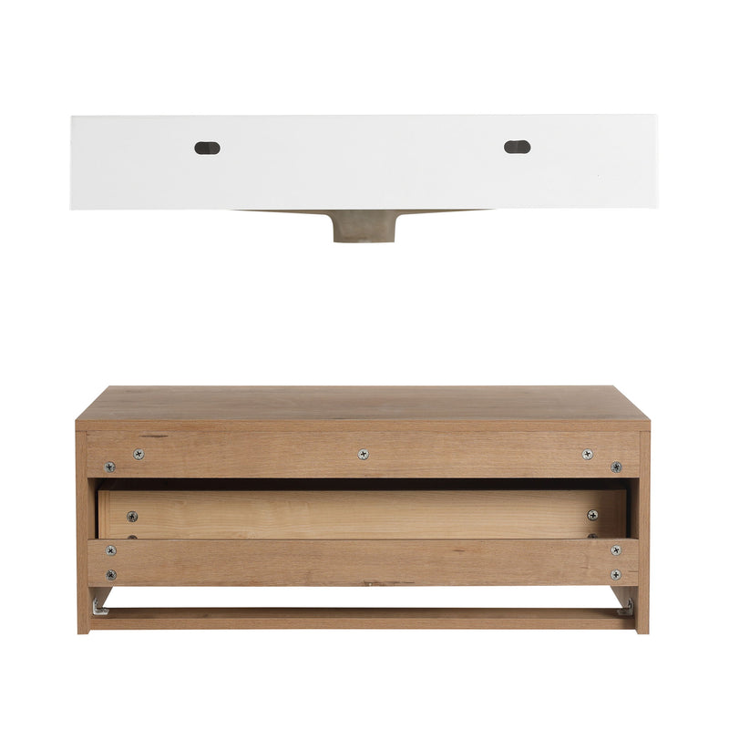 Modern Wall Mounted 30 Inch Bathroom Vanity With Resin Sink And 2 Side Cabinet - Imitative Oak