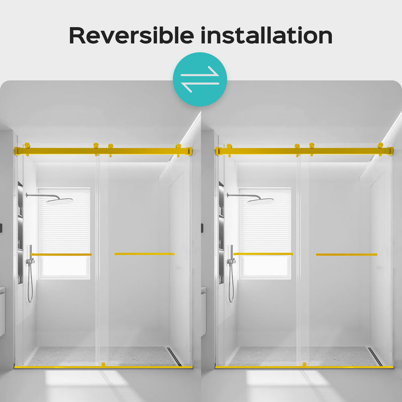 Frameless Double Sliding Shower Door In, Thick Tempered Glass, Reversible Installation