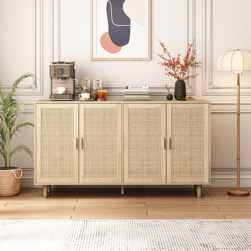 Elegant And Functional Rattan Decorative Storage Cabinet With 4 Doors