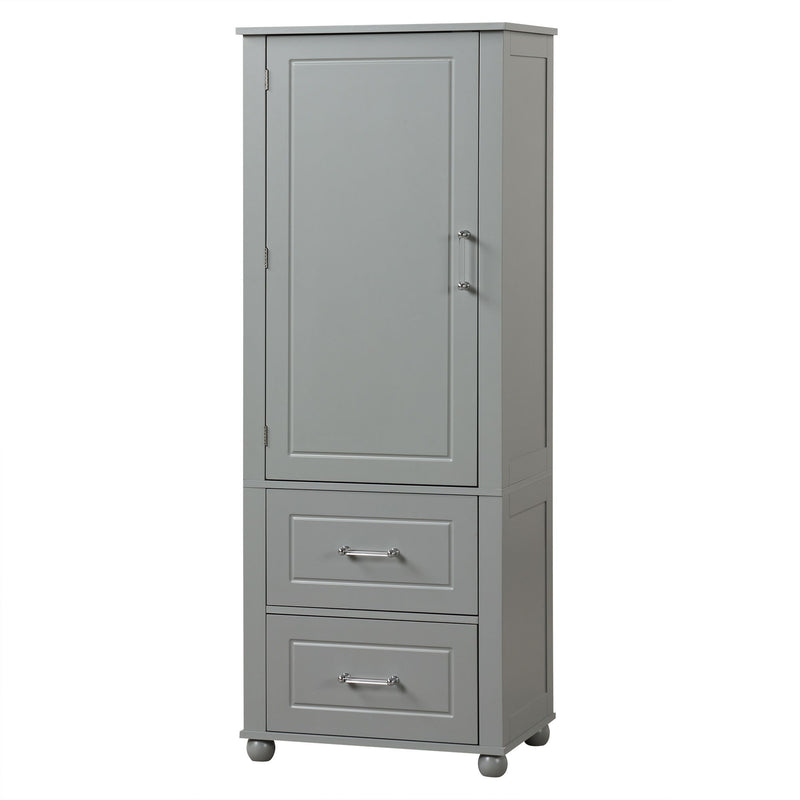 Tall Freestanding Bathroom Storage Cabinet With 2 Drawers And Adjustable Shelf