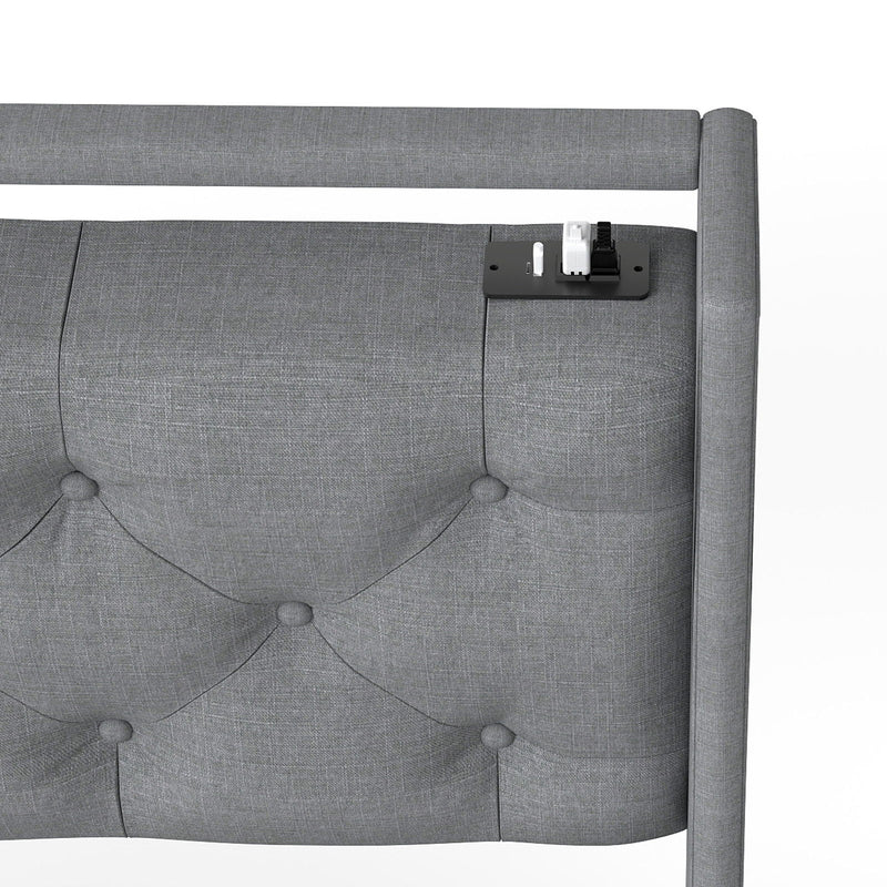 Platform Bed Frame With RGB LED Lights, Charging Station, Storage Headboard & 4 Underbed Drawers