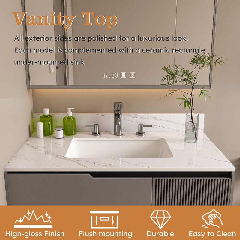 Bianco Carrara Venato Elegant Marble Vanity Top, Bathroom Vanity With Undermount Sink, Sintered Stone