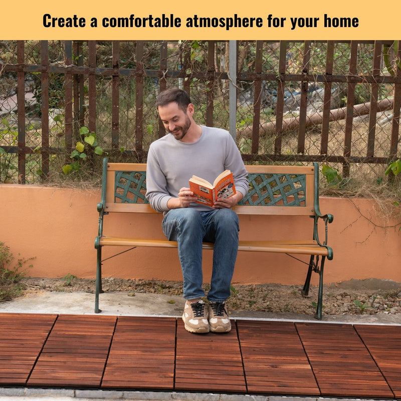 Interlocking Deck Tiles Striped Pattern, Waterproof Anti Mildew Brown