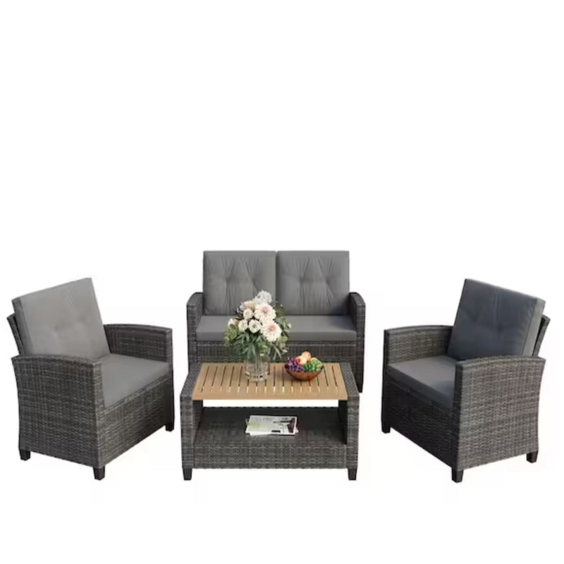 Modern All-Weather Patio Set With Cushions And Table