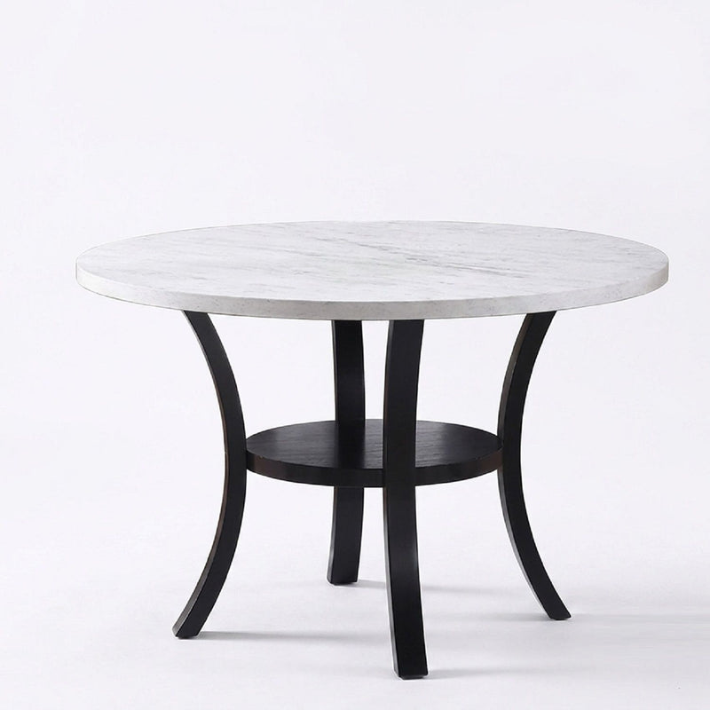 Round Dining Table With Open Bottom Shelf - Black / White