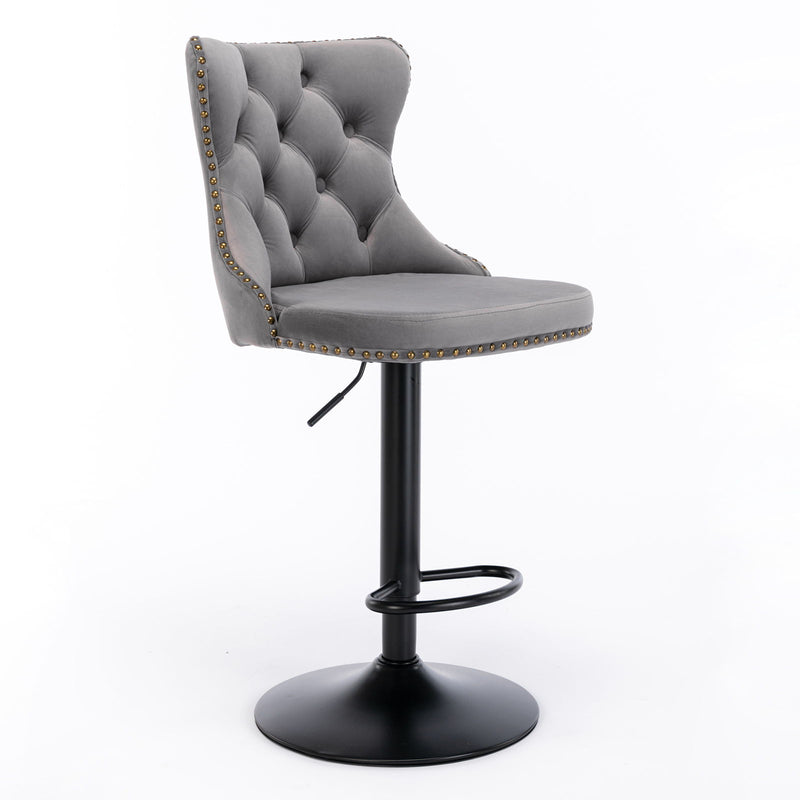 Swivel Barstools Adjusatble Seat Height, Modern Upholstered Bar Stools With Backs Comfortable Tufted For Home Pub And Kitchen Island (Set of 2)