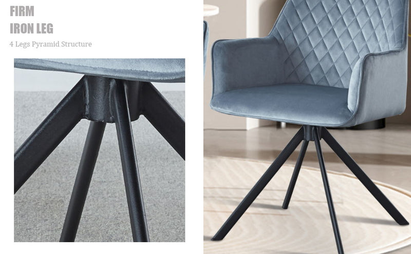 Modern Desk Chair No Wheel, Ergonomic Office Chair Home Office Upholstered Chair, Computer Chair For Bedroom, Reception Room, Living Room With Metal Legs - Blue