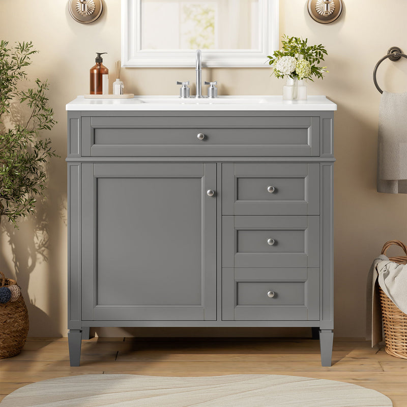 Bathroom Vanity With Top Sink, 2 Drawers, Tip Out Drawer
