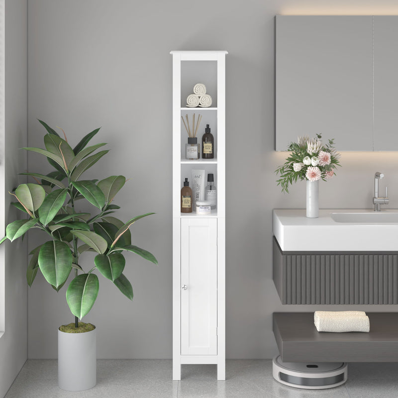 Slim Tall Bathroom Storage Cabinet With Adjustable Shelves, Anti Tip Freestanding Cabinet - White