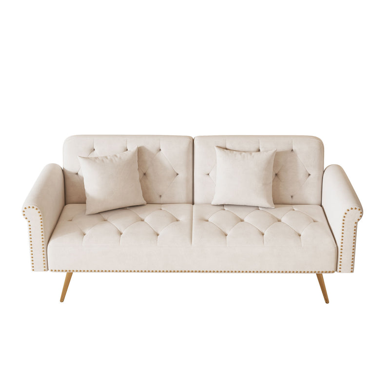 Luxurious Sofa Bed With Nail Head Trim And Matching Pillow