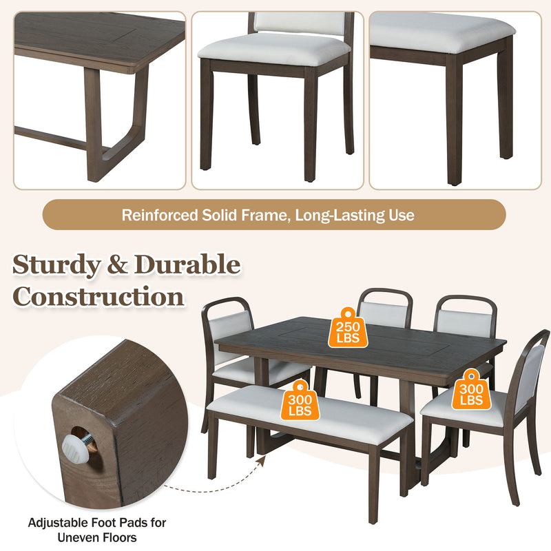 Farmhouse Dining Set With 4 Upholstered Chairs & 1 Bench