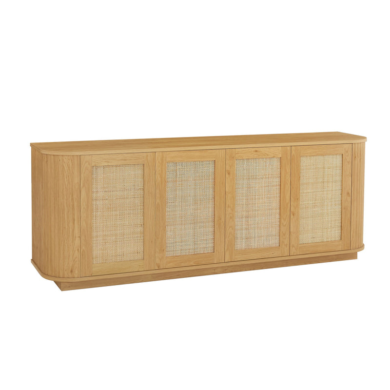 Contemporary Wave Shaped TV Stand With Rattan Doors