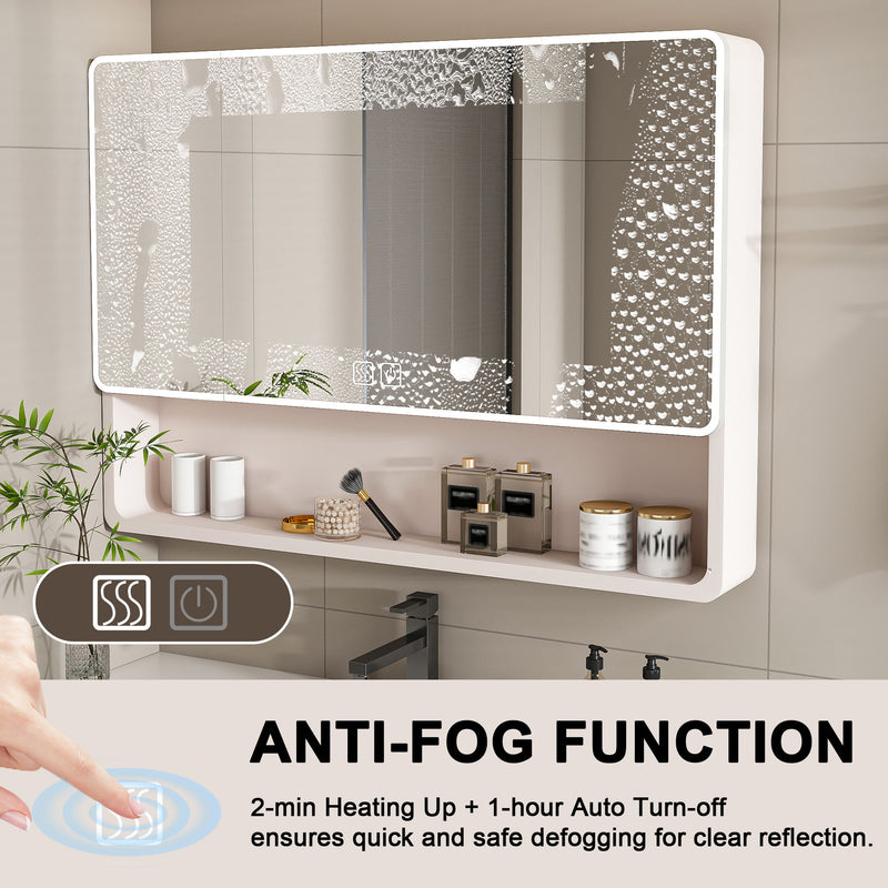 Aluminium Medicine Cabinet Mirror, With 3 Colors LED Light And Defogging Function - Khaki
