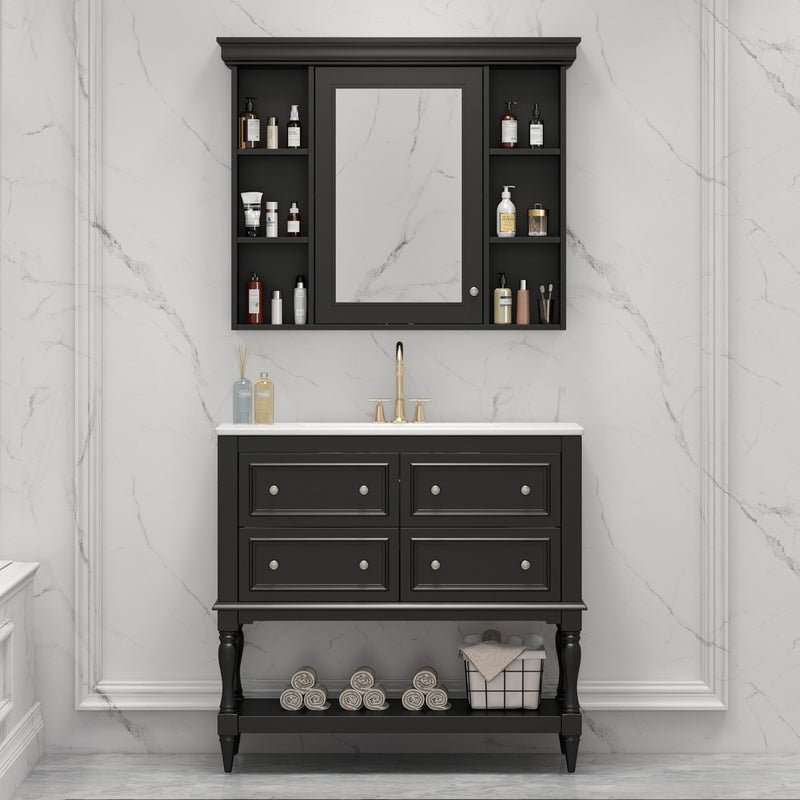Bathroom Vanity With Medicine Cabinet, Storage Cabinet With 4 Drawers, Adjustable Shelf Mirror