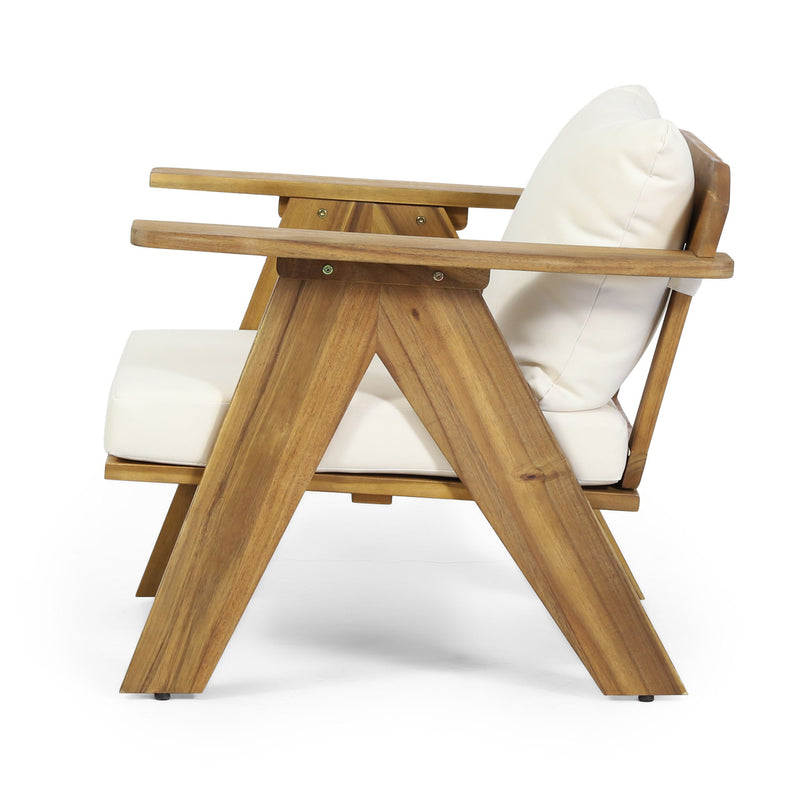 Outdoor Acacia Wood Club Chairs With Cushions (Set of 2) - Teak / Beige