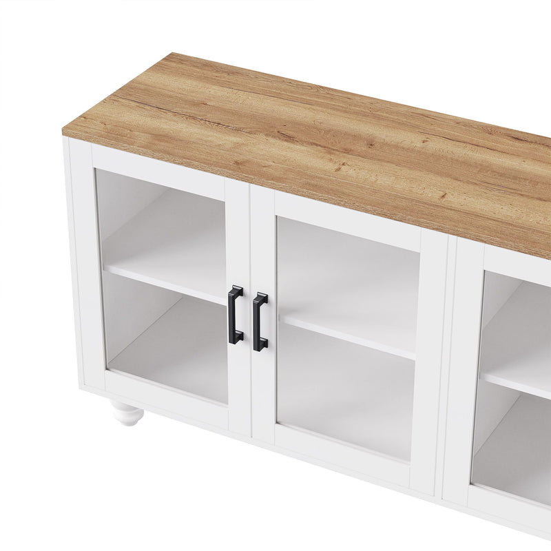 Farmhouse TV Stand With Solid Wood Gourd Shaped Legs For TVs Up To 70"