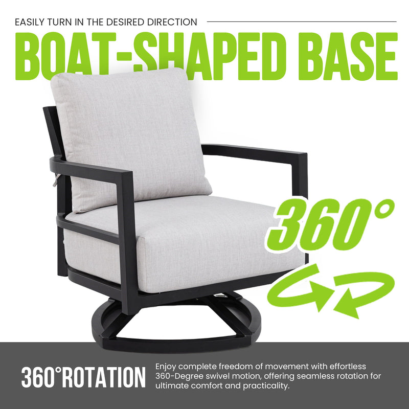 Outdoor Swivel Lounge Chair With Sunbrella Cushion, Weather Resistant - Ember Black