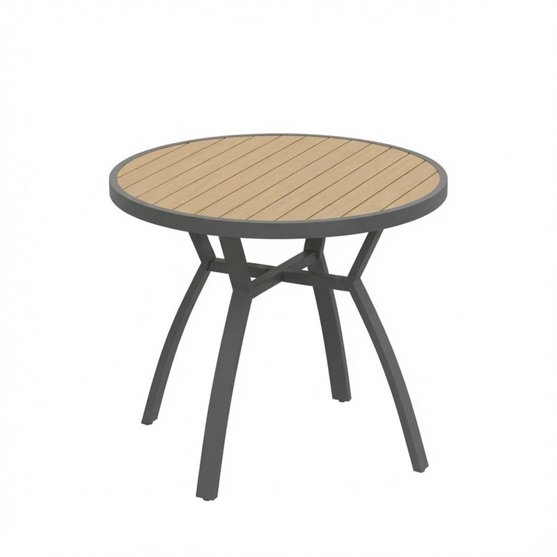 Outdoor Round Patio Table With Slatted Top - Gray