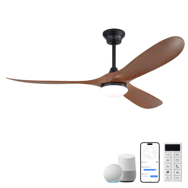 Smart Ceiling Fan With Lights, 3 Blades, Reversible Quiet DC Motor For Indoor