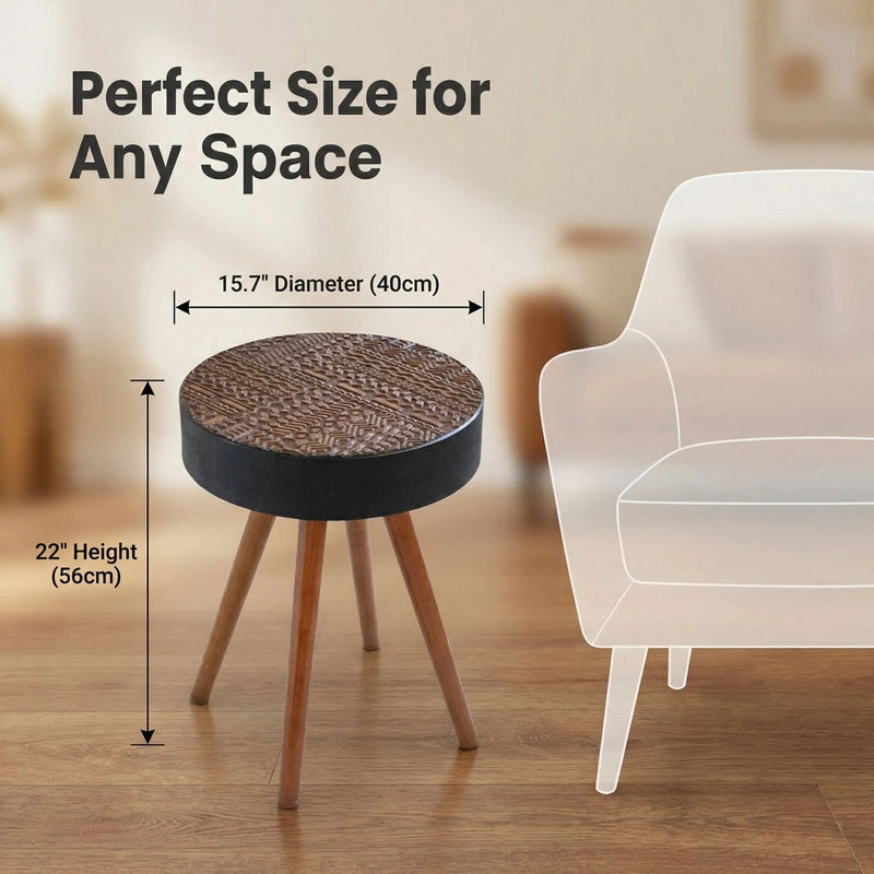 Round Coffee Table With Carved Top For Living Room