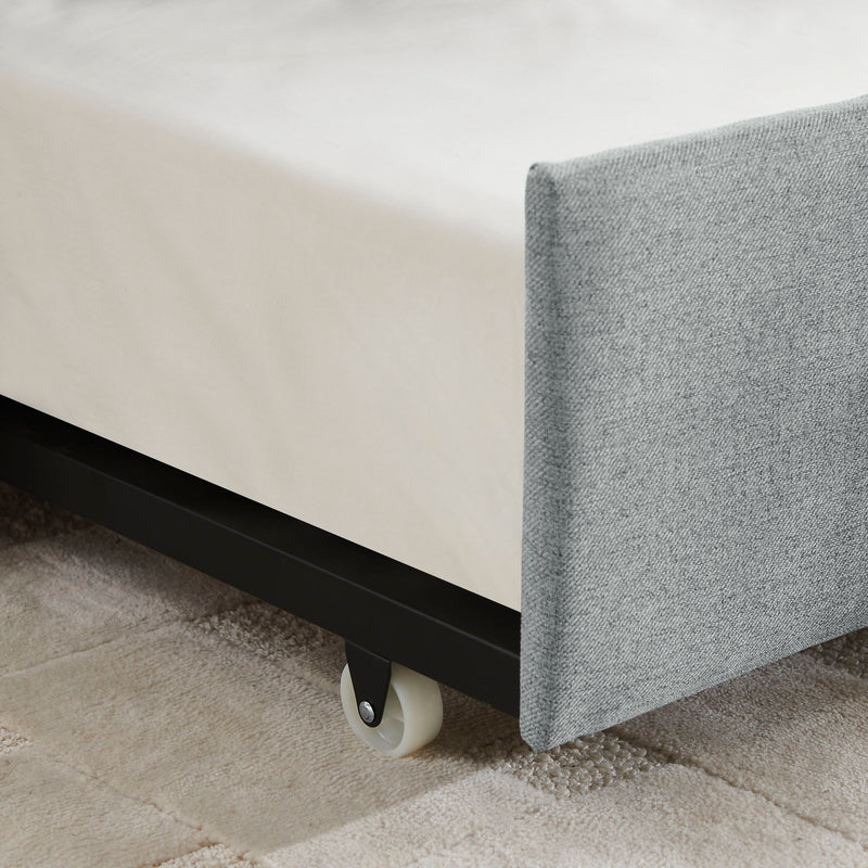 Upholstered Daybed With Trundle With Vertical Stripes