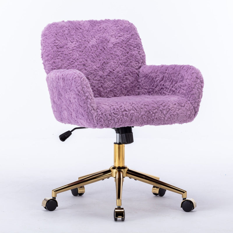Office Chair, Artificial Rabbit Hair Home Office Chair With Metal Base, Adjustable Desk Chair Swivel Office Chair, Vanity Chair