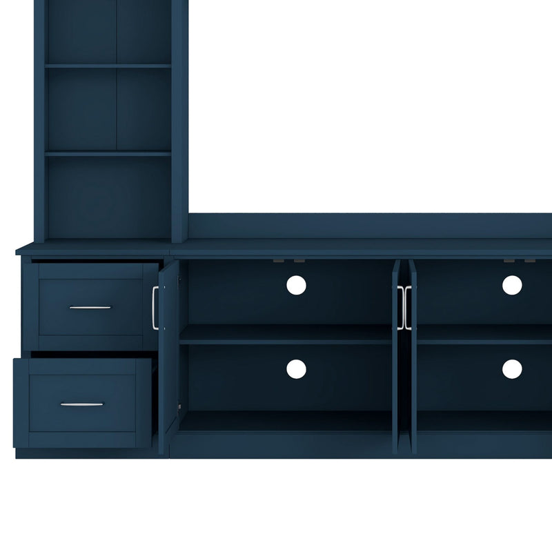 Arched Entertainment Center Wall Unit With Drawers With Adjustable Shelves For Living Room - Blue