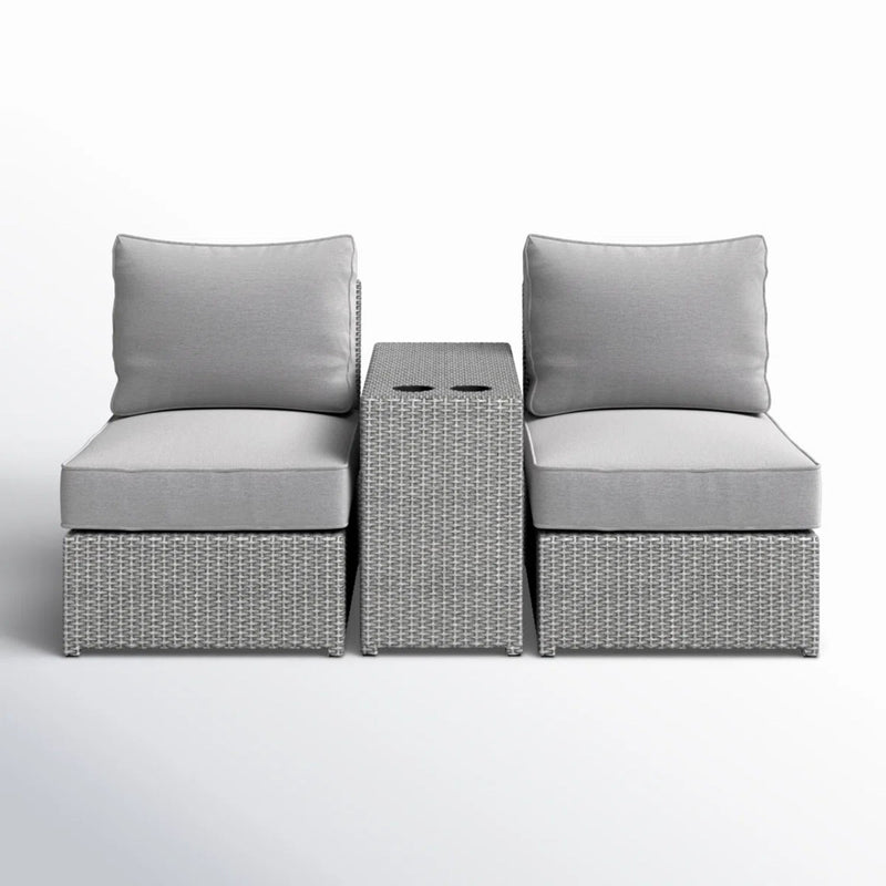 2 Person Wicker Conversation Set With Cushions, Weather Resistant