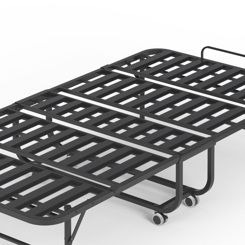 Twin Extra Long Folding Bed With Adjustable Headboard, Cot With Memory Foam Mattress - Black