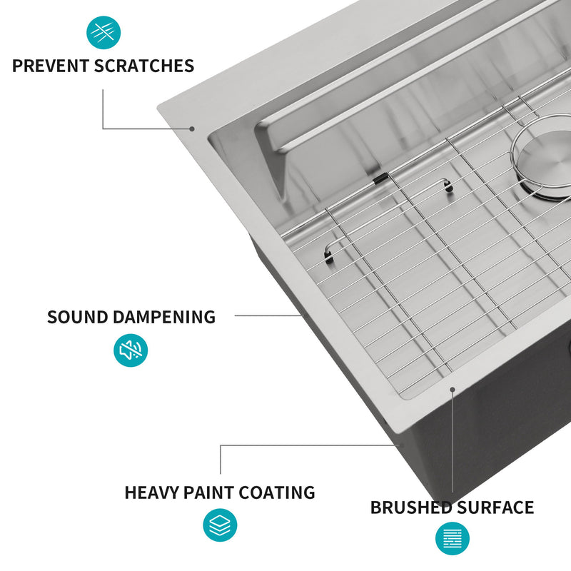 33" Drop In Kitchen Sink Single Bowl 16 Gauge Stainless Steel Ledge Workstation - Brushed Nickel