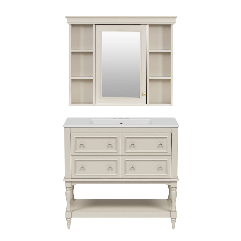 Bathroom Vanity With Medicine Cabinet, Storage Cabinet With 4 Drawers, Adjustable Shelf Mirror