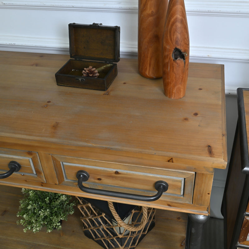 Accent Storage Console Table With Open Shelf And 3 Drawers For Living Room - Natural Wood / Brown
