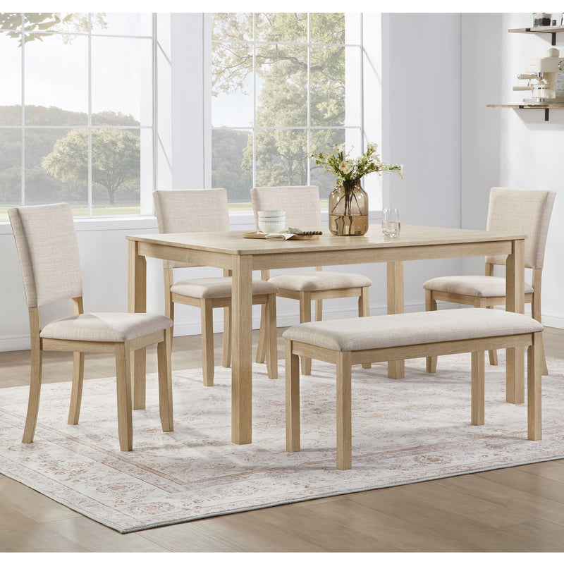 6 Piece Dining Table Set With Bench - Beige / Light Oak