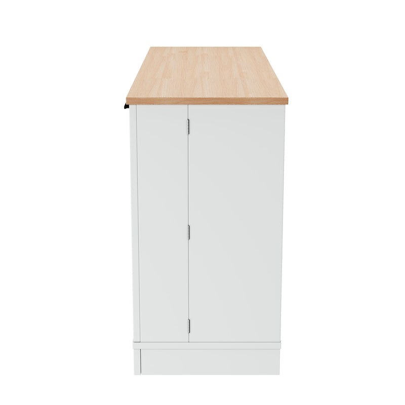 Sideboard With Extendable Table, Adjustable Shelves, 3 Tier Pull Out Rack - White