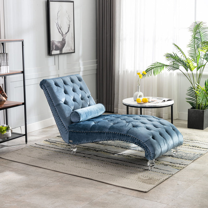 Chaise Lounge Indoor, Button Tufted Upholstered Chaise Lounge Chair With Pillow