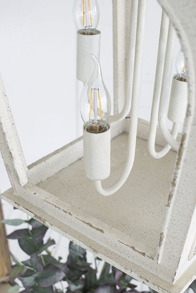 4 Light Wood Chandelier, Hanging Light Fixture With Adjustable Chain For Kitchen, Bulb Not Included - Cream White