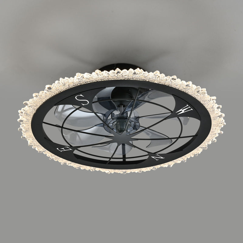 21" Caged Ceiling Fan With Dimmable LED Light And Remote Control, Low Profile Flush Mount Fan - Matte Black