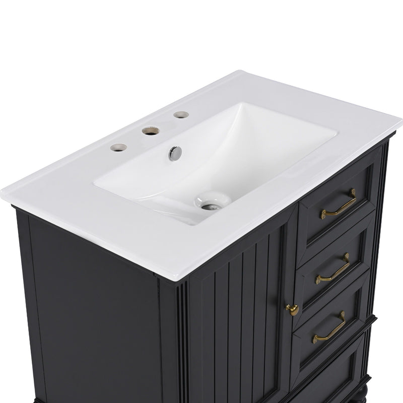 30" Bathroom Vanity With Sink, 3 Drawers, Adjustable Feet