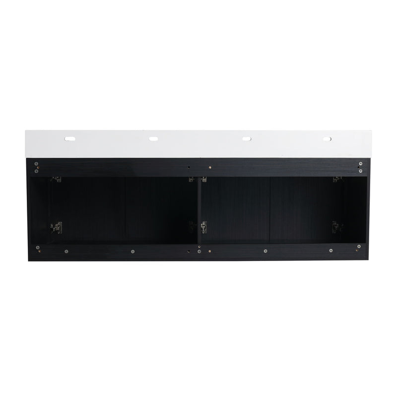 Modern Wall Mounted Bathroom Vanity With Left Sink And Storage Rack