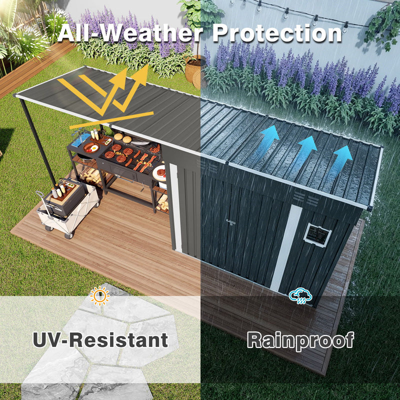 Lean To Shed With Open Sided Pergola, Outdoor Storage Shed & Attached Hardtop Gazebo Combo - Gray