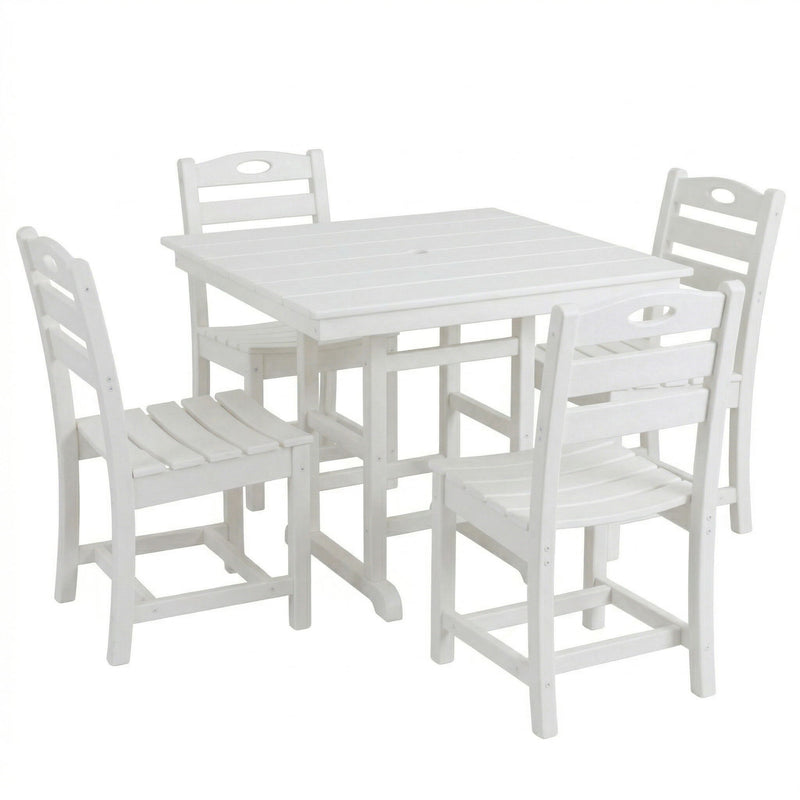 Outdoor Patio Dining Set, Square Table With Umbrella Hole And Armless Chairs