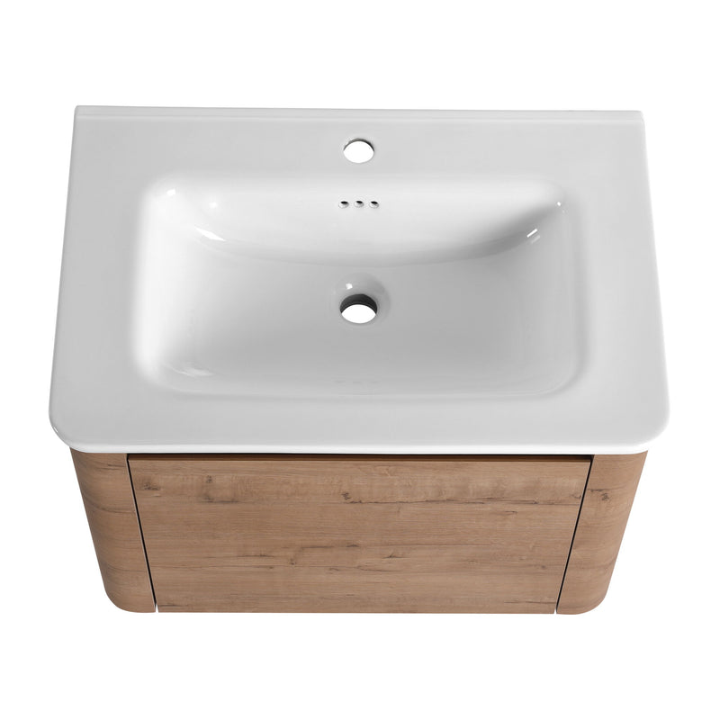 Wall Mounted Bathroom Vanity With Sink, Storage Shelves & Soft Close Door