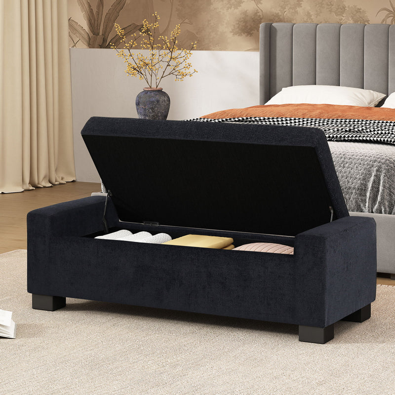 Textured Fabric Ottoman Bench With Hinged Lid