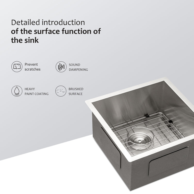 13" Undermount Stainless Steel Kitchen Sink 16 Gauge 9" Deep Single Bowl Basin - Brushed Nickel